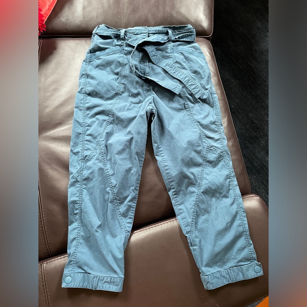 Anthropologie Pants Blue Ellie Embroidered Utility Straight Leg Cropped Size 12